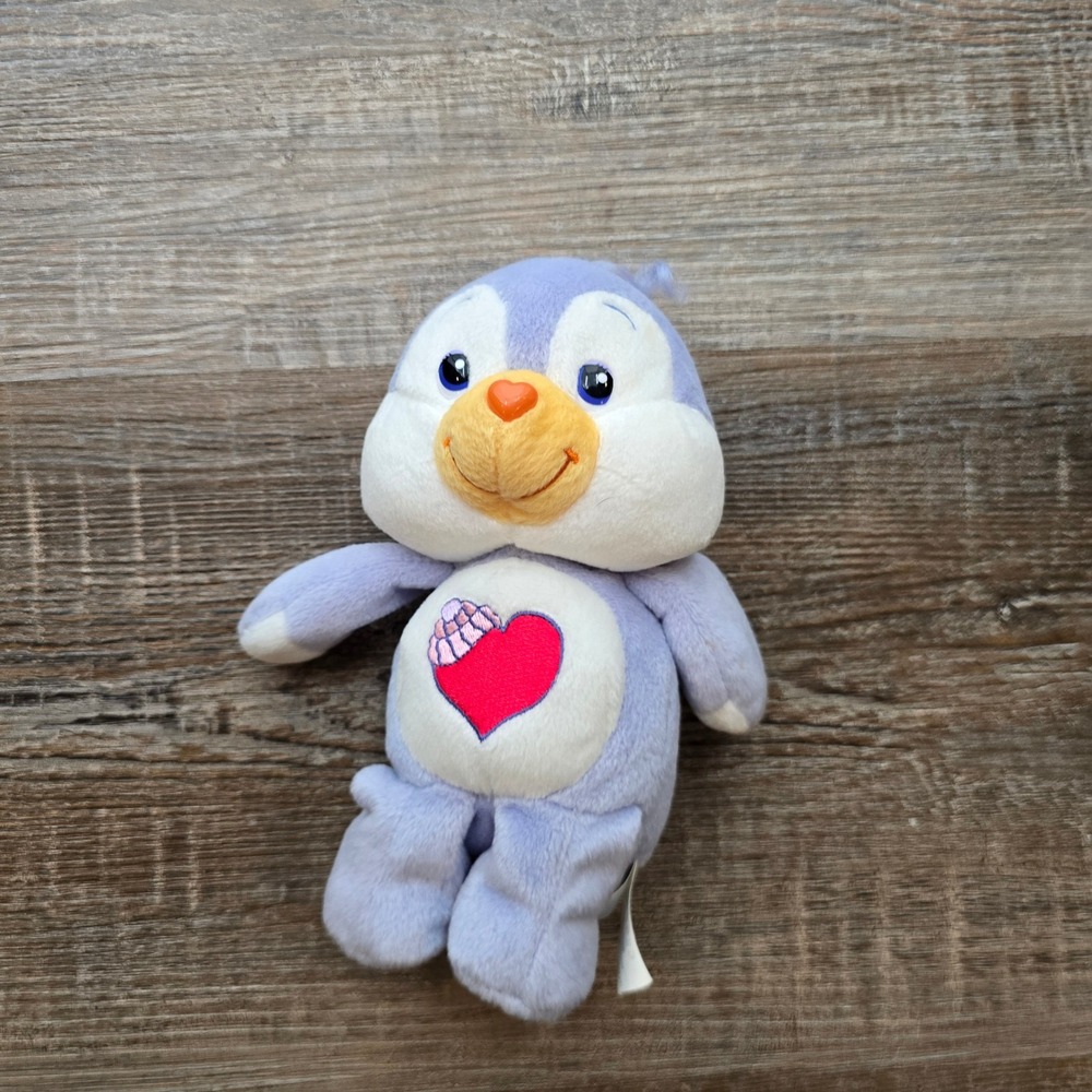 Care Bears Cousins Cozy Heart Penguin Plush Lavender Purple Heart Badge Vintage